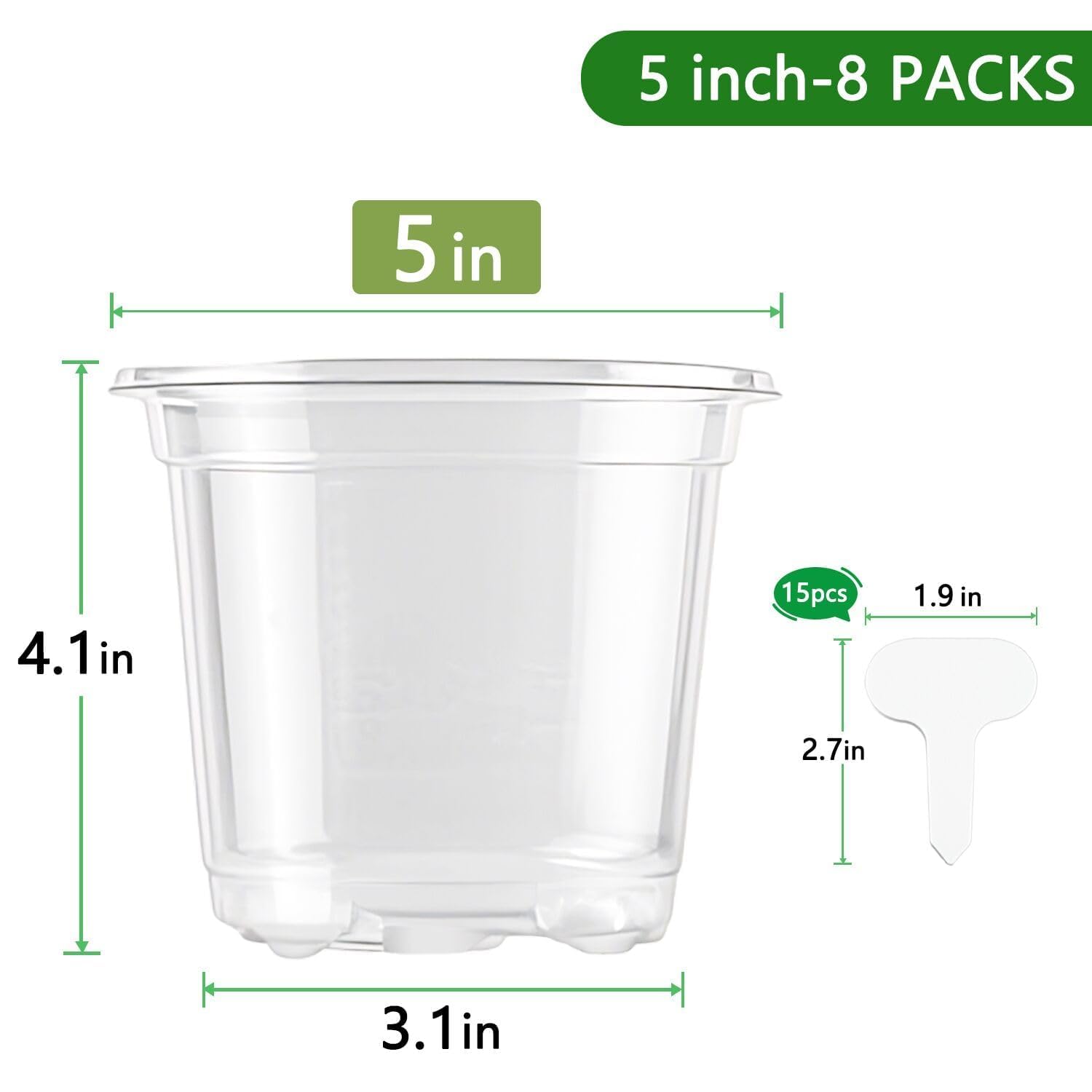 SupKing 5 Inch Clear Plant Nursery Pots Durable Plastic Seed Starter 8 Packs Large Orchid Flower Pot with Drainage Holes for Transplanting Succulents Cuttings Seedlings Bonus 15 Labels - Hình 2