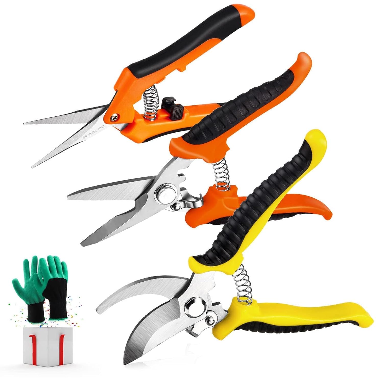 3 Pack Garden Pruning Shears Stainless Steel Blades Handheld Pruners Set with Gardening Gloves - Amazon.com : 3 Pack Garden Pruning Shears Stainles...