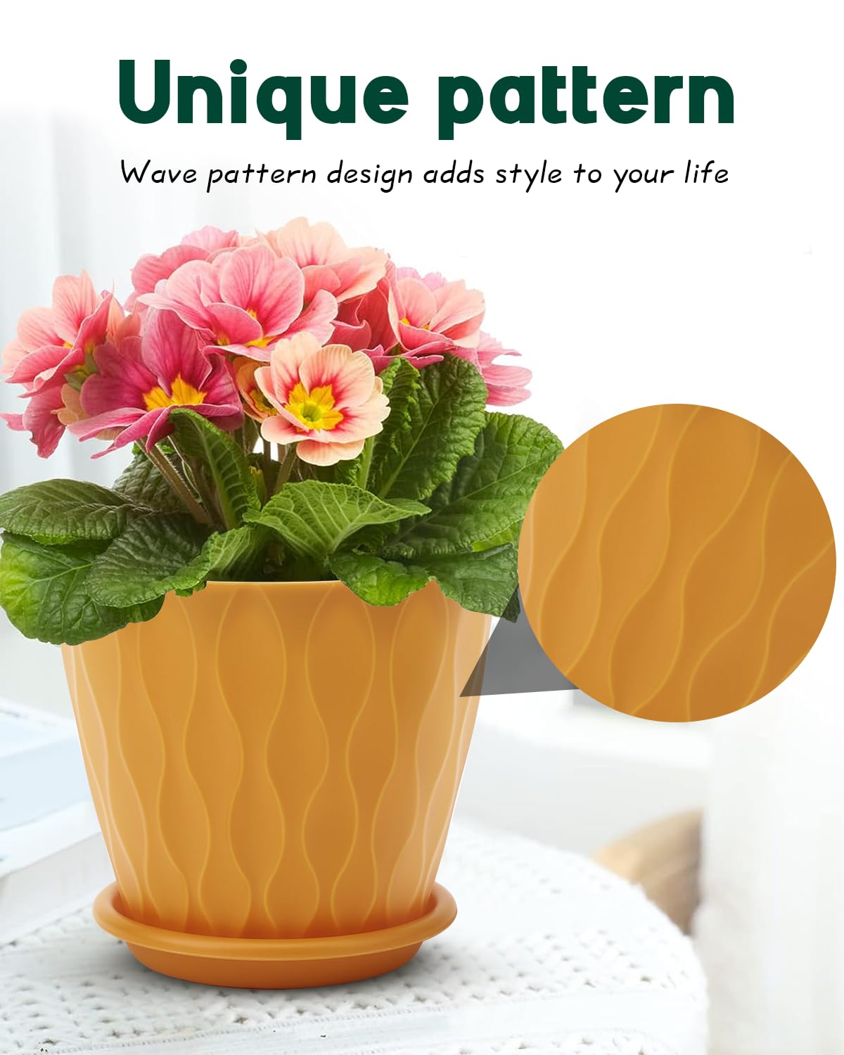 6 Inch Indoor Planter Pots with Drainage Hole and Tray Saucer,Flower Pots for Indoor Outdoor Garden Plants and Flowers, Multicolor, 4 Packs - Hình 5