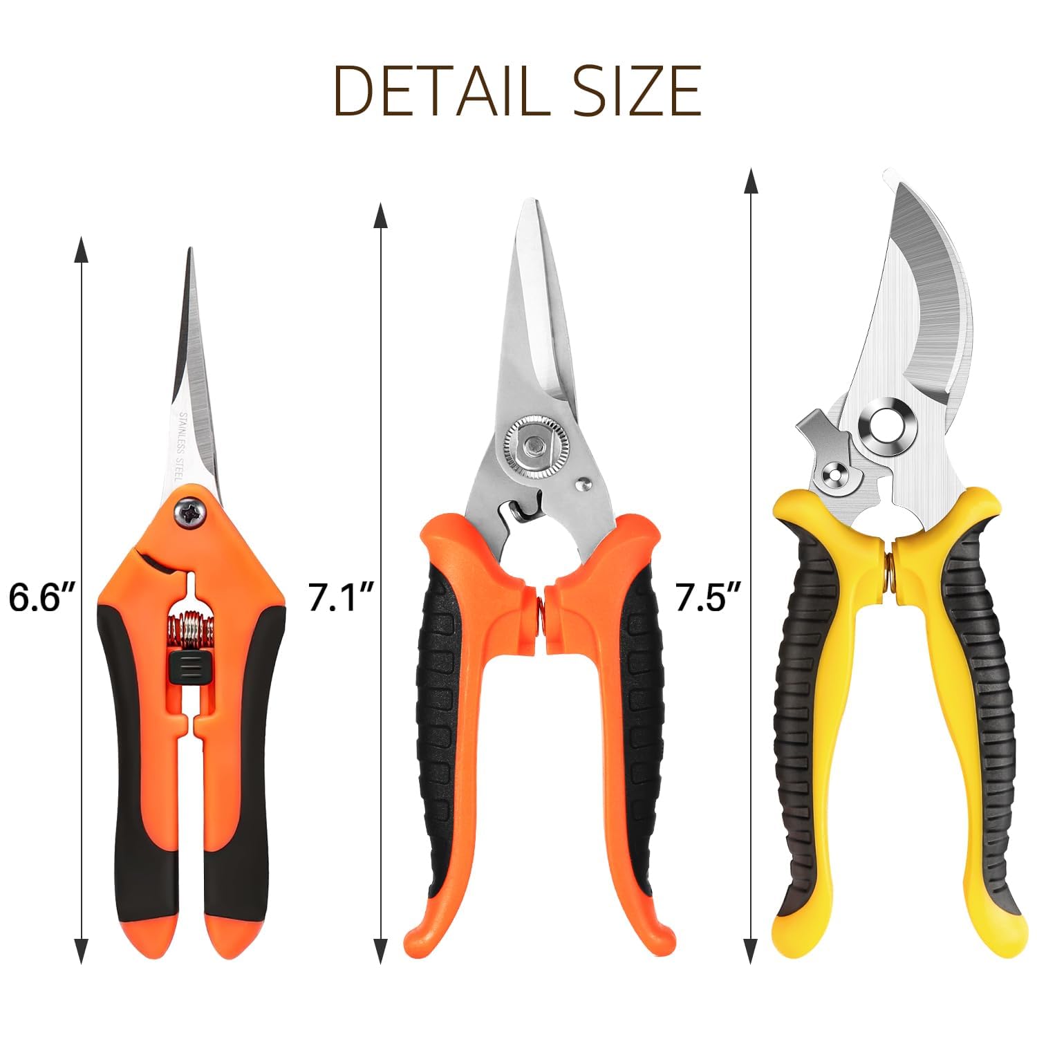3 Pack Garden Pruning Shears Stainless Steel Blades Handheld Pruners Set with Gardening Gloves - Hình 2