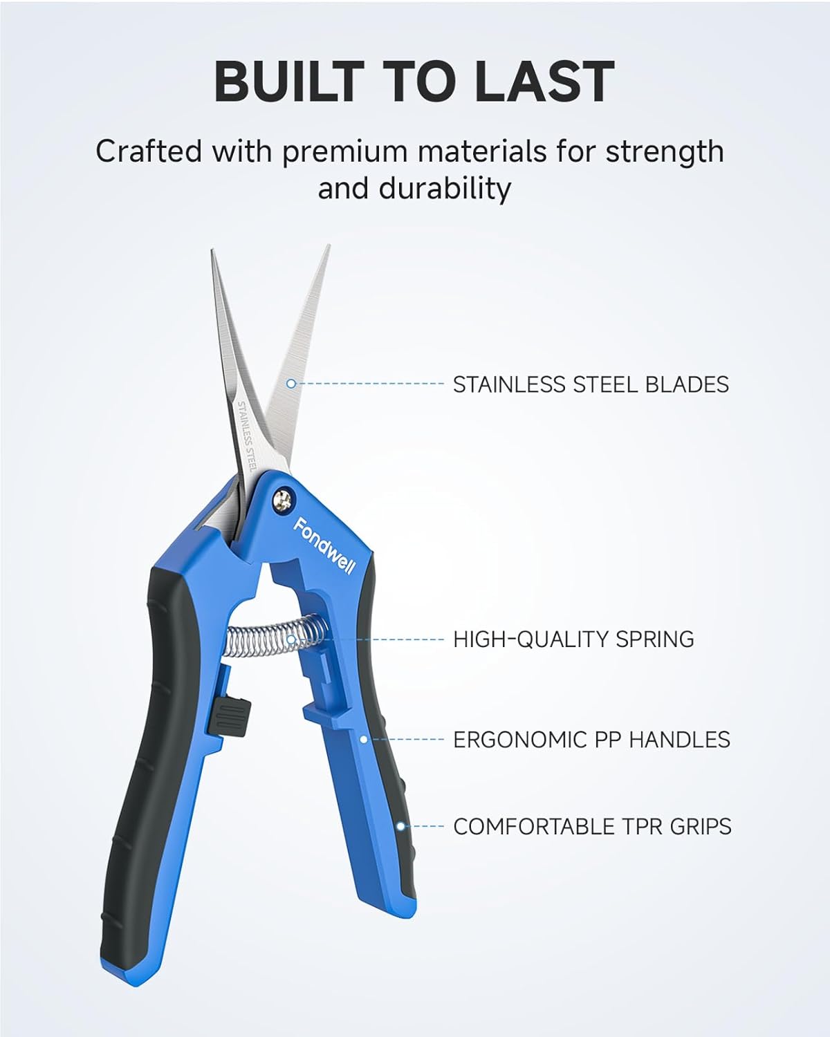 Fondwell 6.5" Garden Scissors Plant Shears: Micro Tip Pruning Shears with Curved Blades - Lightweight Bonsai Scissors - Hình 6