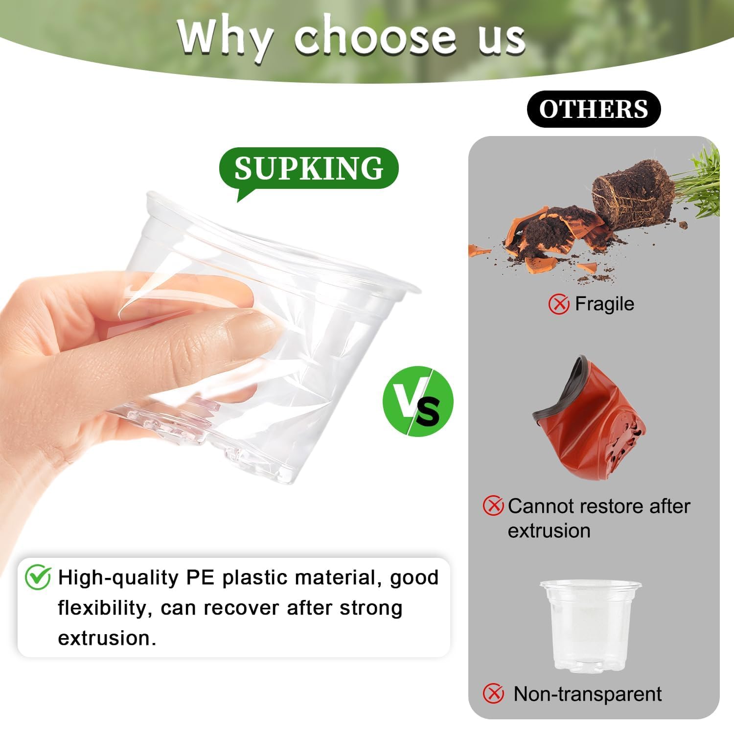 SupKing 5 Inch Clear Plant Nursery Pots Durable Plastic Seed Starter 8 Packs Large Orchid Flower Pot with Drainage Holes for Transplanting Succulents Cuttings Seedlings Bonus 15 Labels - Hình 7