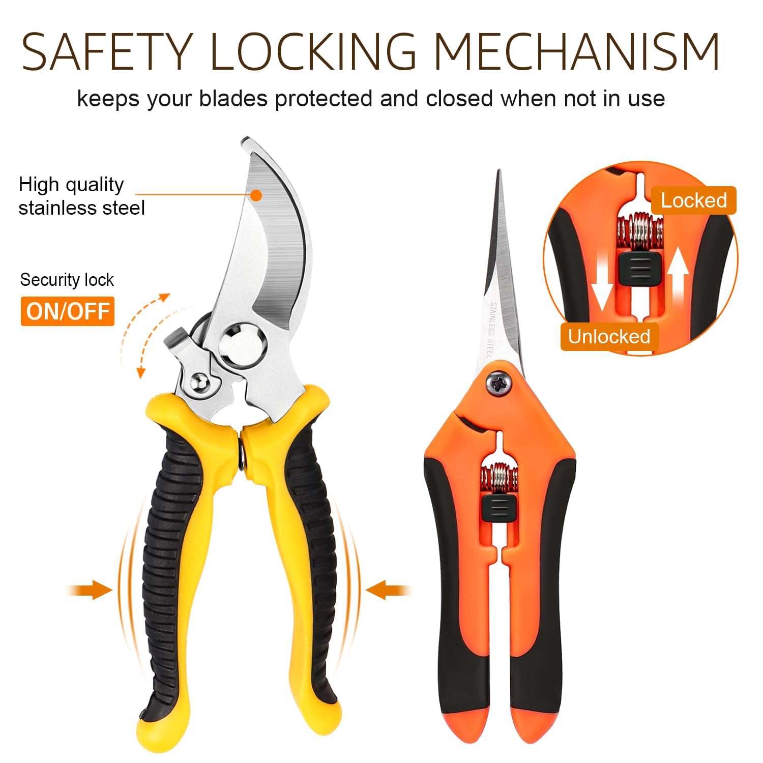 3 Pack Garden Pruning Shears Stainless Steel Blades Handheld Pruners Set with Gardening Gloves - Hình 6