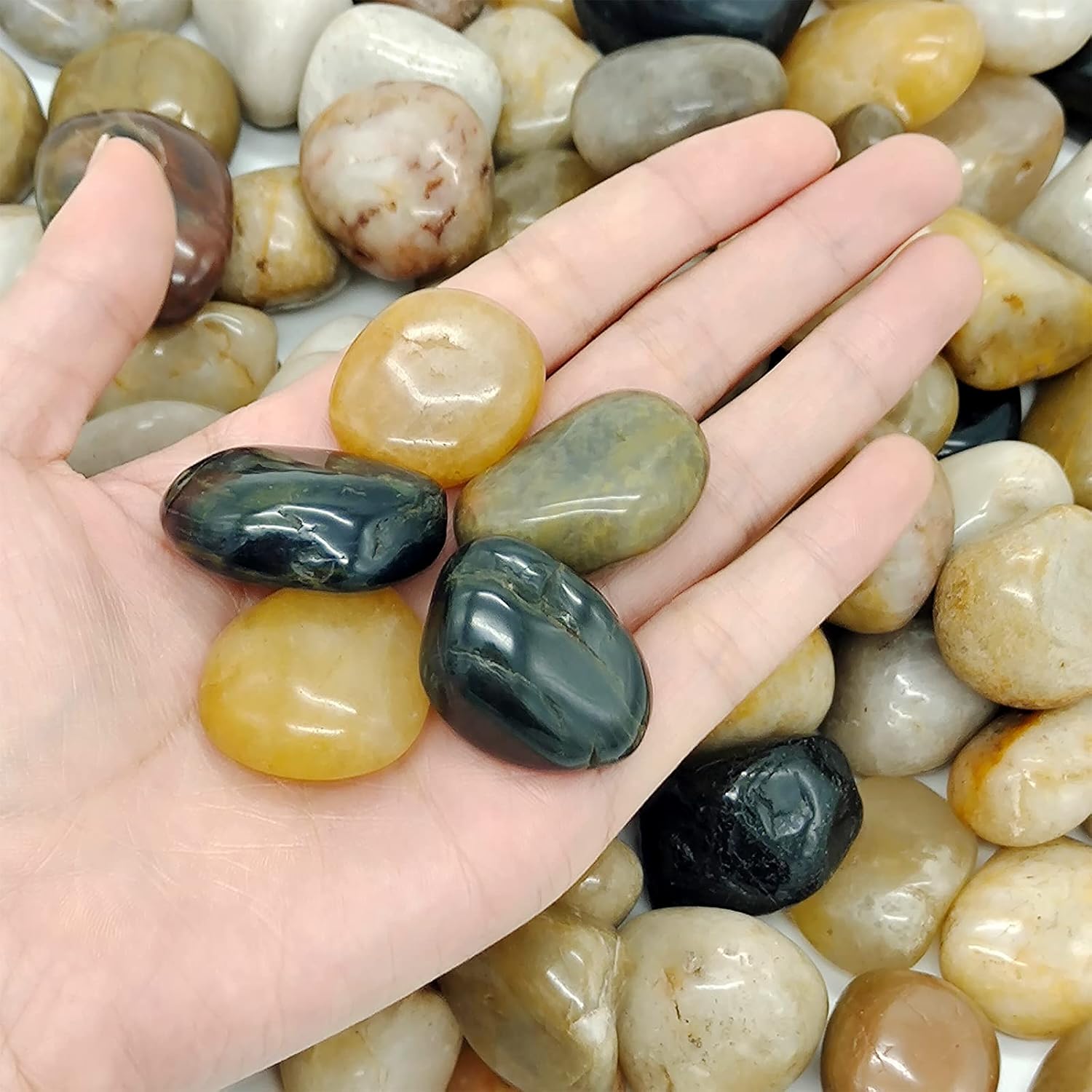1lb Polished Pebbles for Plants,Gardens, Décor, Landscaping, Succulent, Terrarium, Decorative Rocks-Natural Stone Pebbles,Smooth Mixed Color Pebbles Gravel,Outdoor Decorative Stones - Hình 3