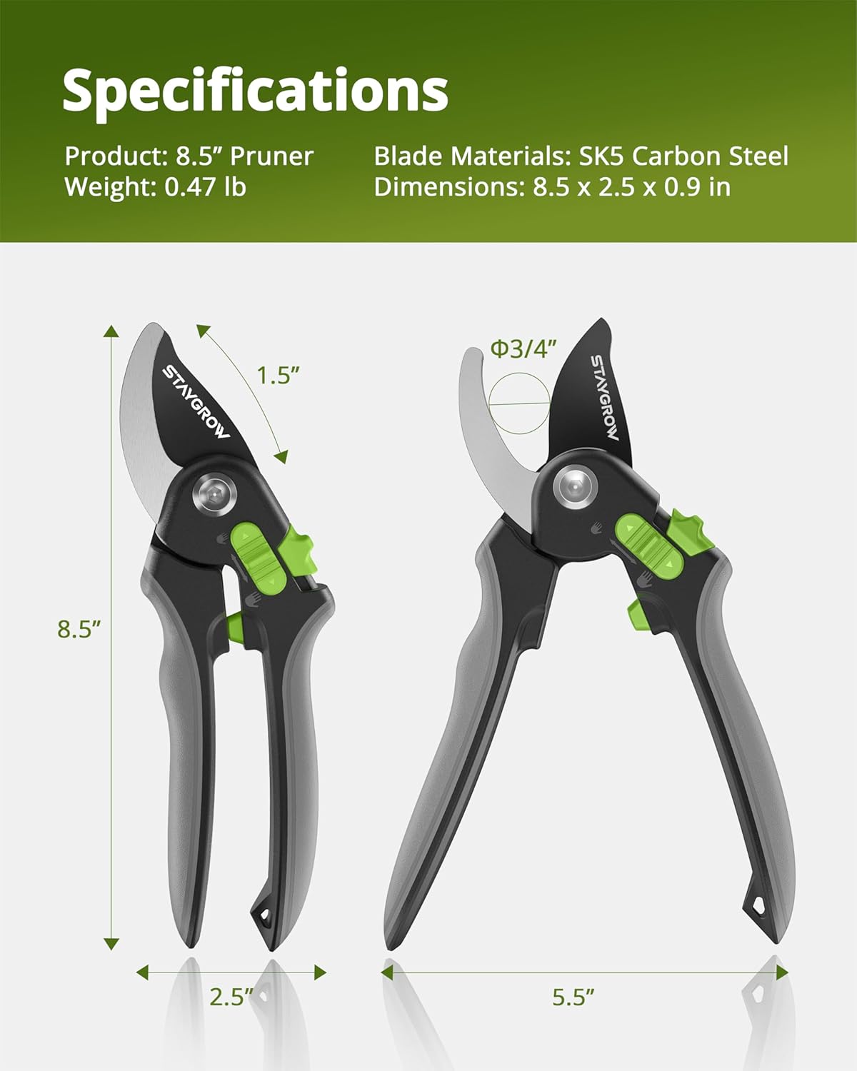 Pruning Shears for Gardening,8.5" SK5 Garden Shears Cuts 10000+ Times Staying Sharp, Garden Scissors with One-handed Unlocking&Adjustable Handle, Garden Clippers Gardening Tools for Men Women - Hình 2