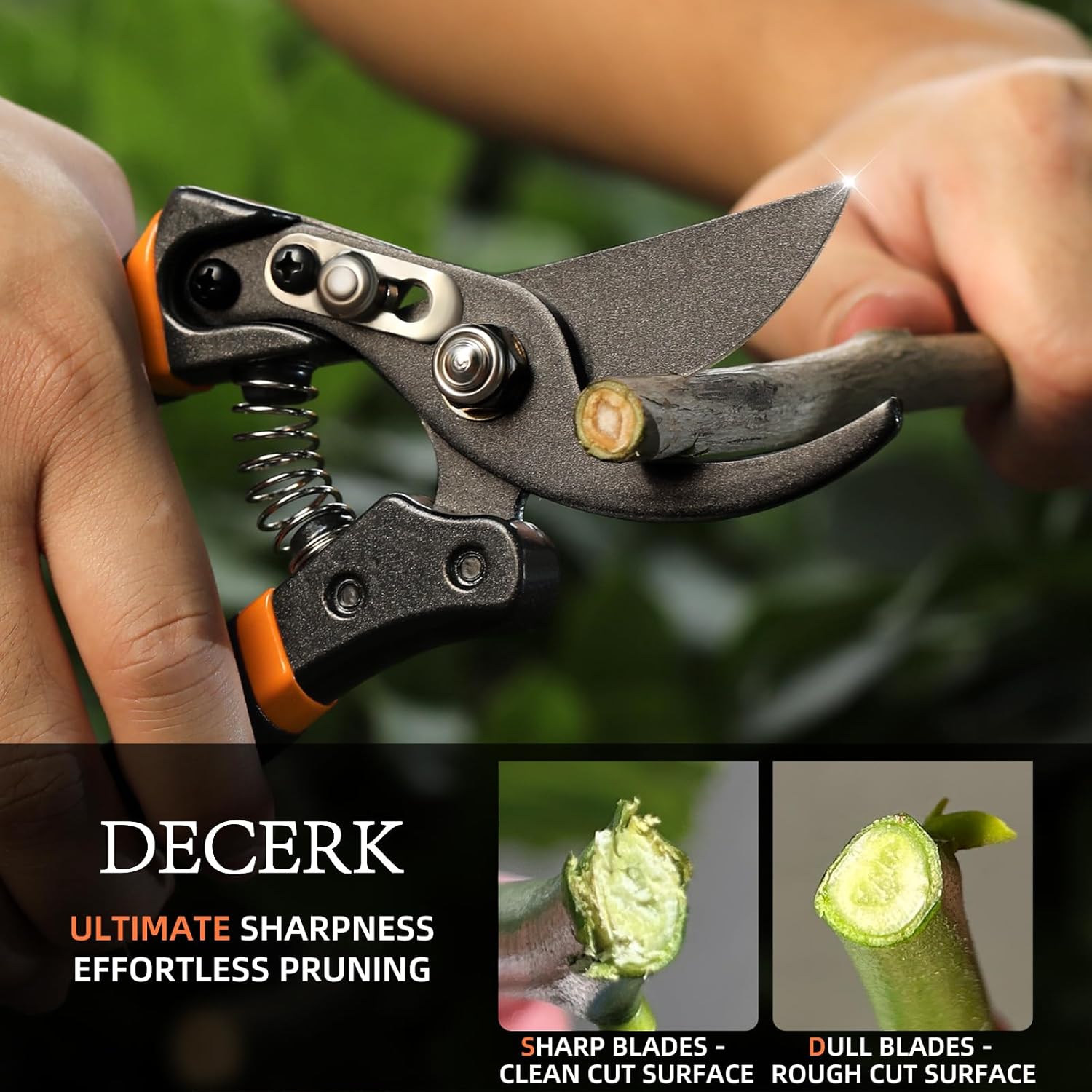 DECERK® 8.5" Professional Pruning Shears - Cuts 4X Easier with Ultra Sharp Japanese Steel Titanium Blade, Arthritis Friendly Garden Scissors & Plant Clippers, Effortlessly Prunes 3/4" Branches - Hình 4