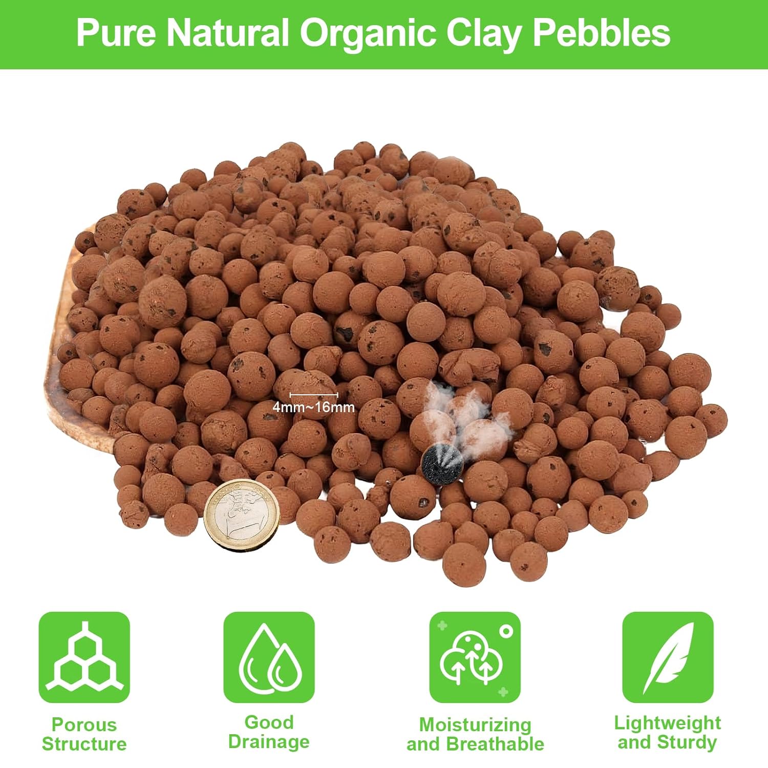 Riare 2 LBS Organic Expanded Clay Pebbles - 4mm-16mm Natural Leca Balls Lightweight Hydroponic Clay Pebbles Aggregate for Indoor Plants, Hydroponic Growing, Plants Drainage, Aquaponics - Hình 2