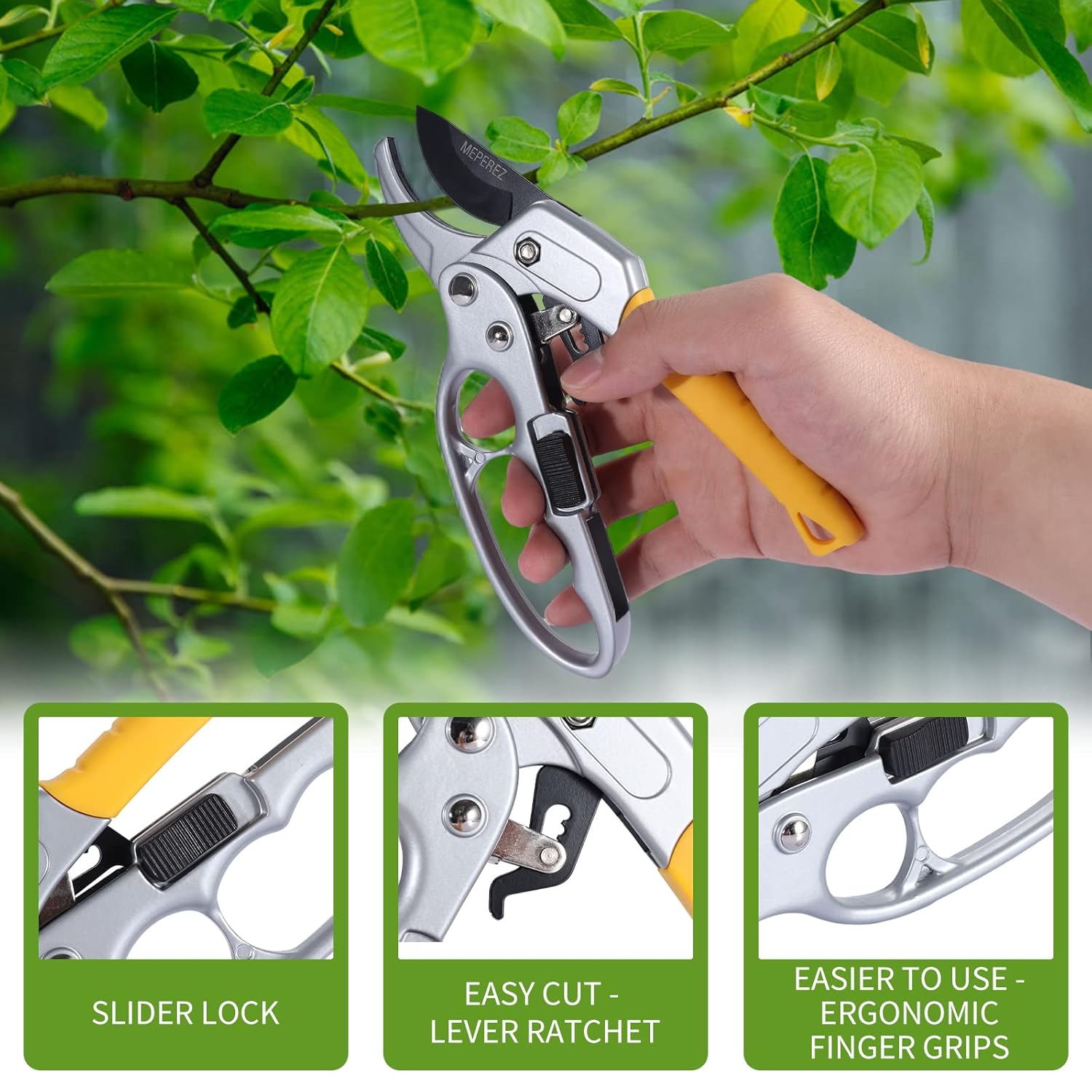 Premium Germany Pruning Shears, Work 3 Times Easier, Pruners Heady Duty, Sharp Garden Clippers Cut Fresh Flower, Hedge, Herb, Indoor Plants, Gardening Tools Scissors, Arthritis Weak Hand Snips - Hình 5