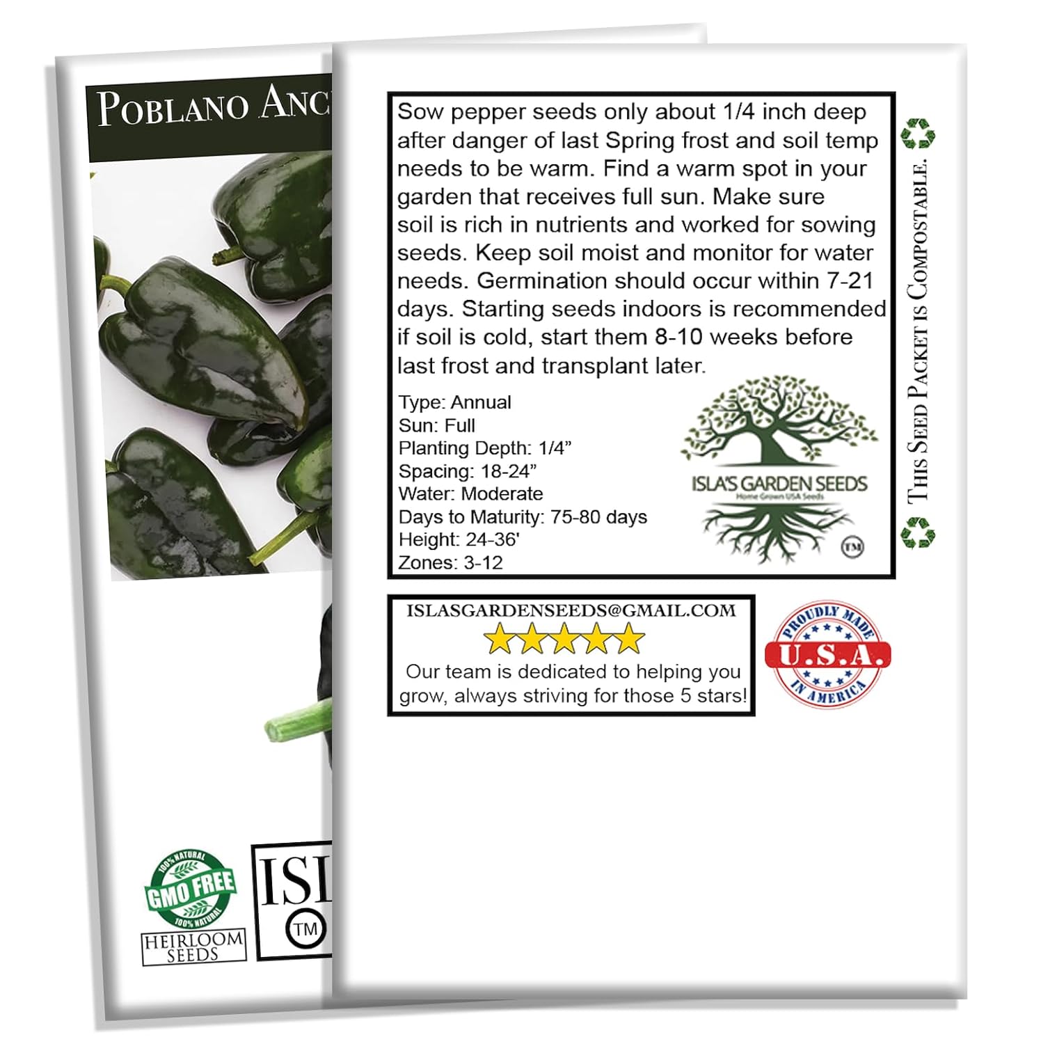 Poblano Ancho Grande Pepper Seeds (Capsicum annuum) – 50+ Heirloom Non-GMO Seeds by Isla’s Garden Seeds, Mild & Smoky Flavor, Perfect for Roasting, Stuffing & Drying, High-Yield Garden Favorite - Hình 6