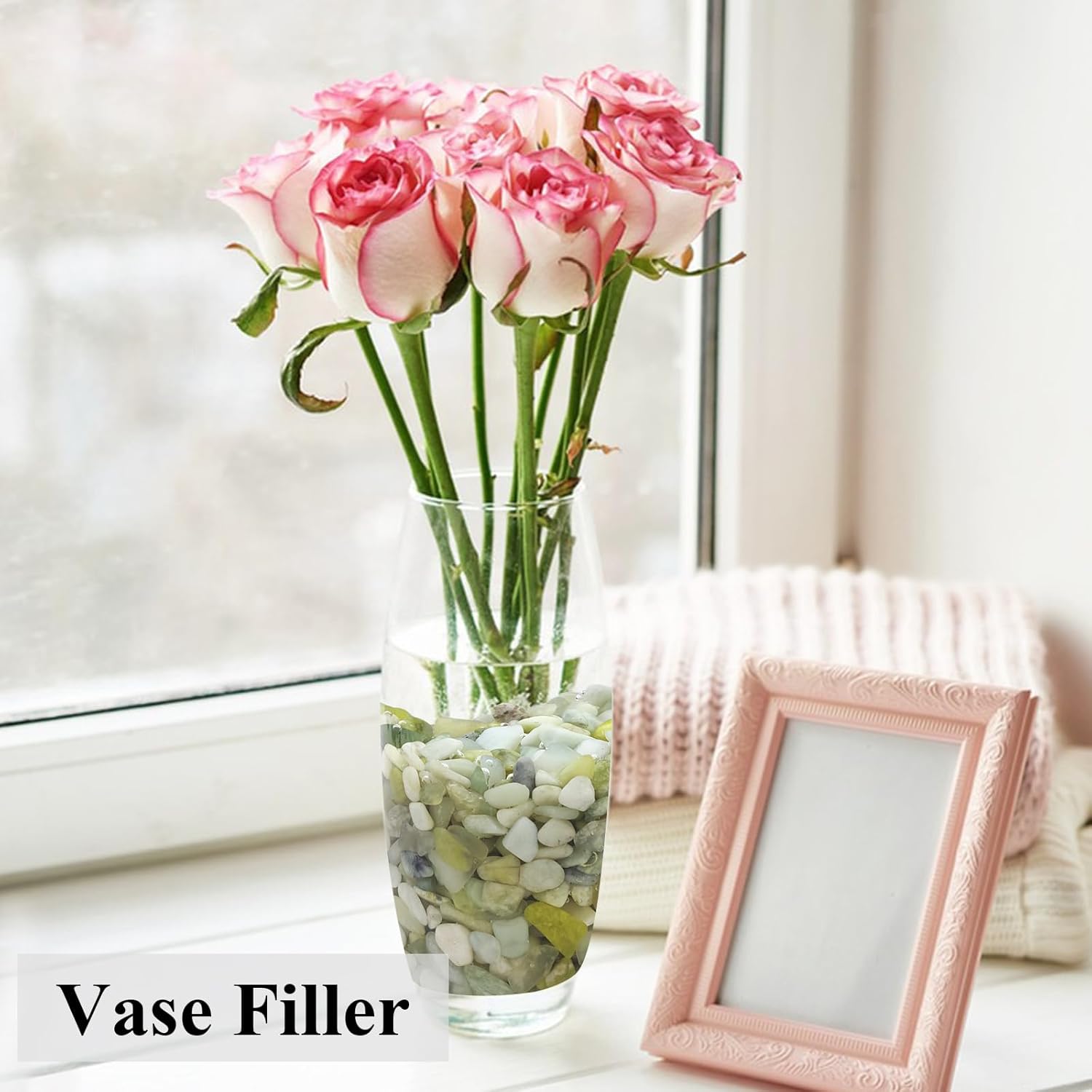 FANTIAN 2 lbs Jade Rocks for Plants Indoor, 3/8 inch Small Pebbles for Indoor Plants, Decorative Rocks for Succulents Cactus Bamboo Vases Landscaping Drainage and Outdoor Garden Rocks - Hình 5