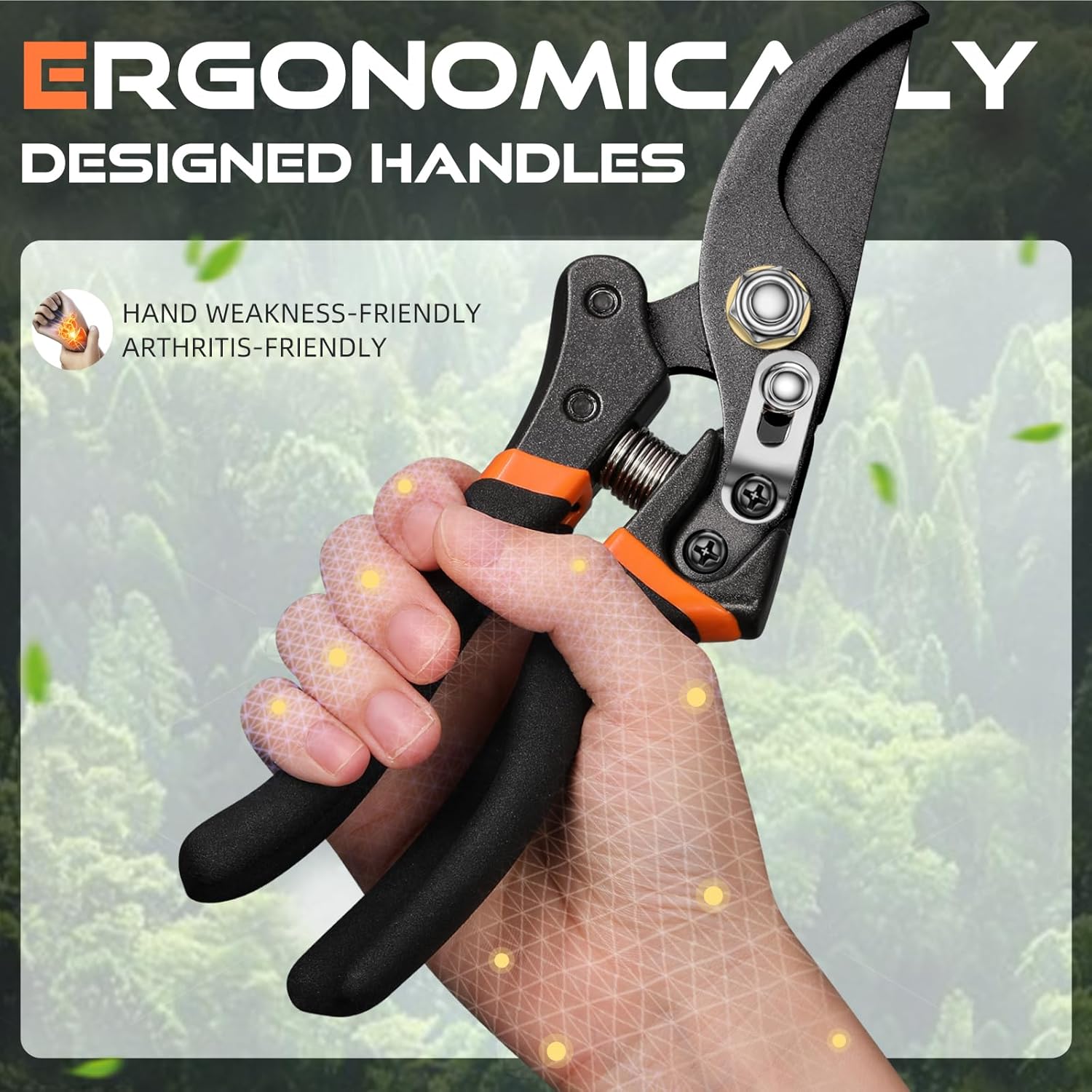 DECERK® 8.5" Professional Pruning Shears - Cuts 4X Easier with Ultra Sharp Japanese Steel Titanium Blade, Arthritis Friendly Garden Scissors & Plant Clippers, Effortlessly Prunes 3/4" Branches - Hình 3