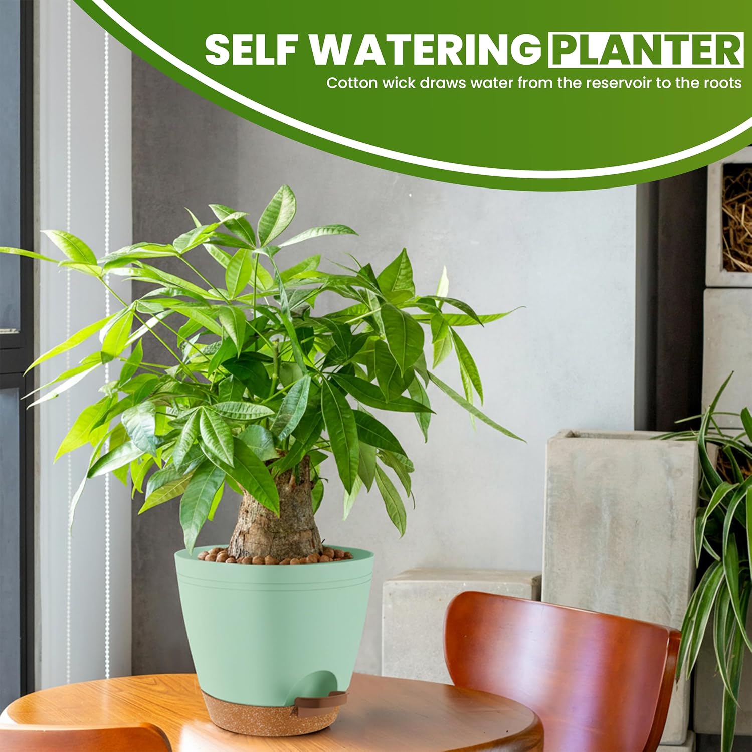 Utopia Home Self Watering Pots for Indoor Plants, Planters for Indoor Plants, Multi-Size Flowerpot, Set of 5 Plant Pots with Drainage & Reservoir, 6.8"/6.4"/5.9"/5.5"/4.9" (Olive Green) - Hình 7