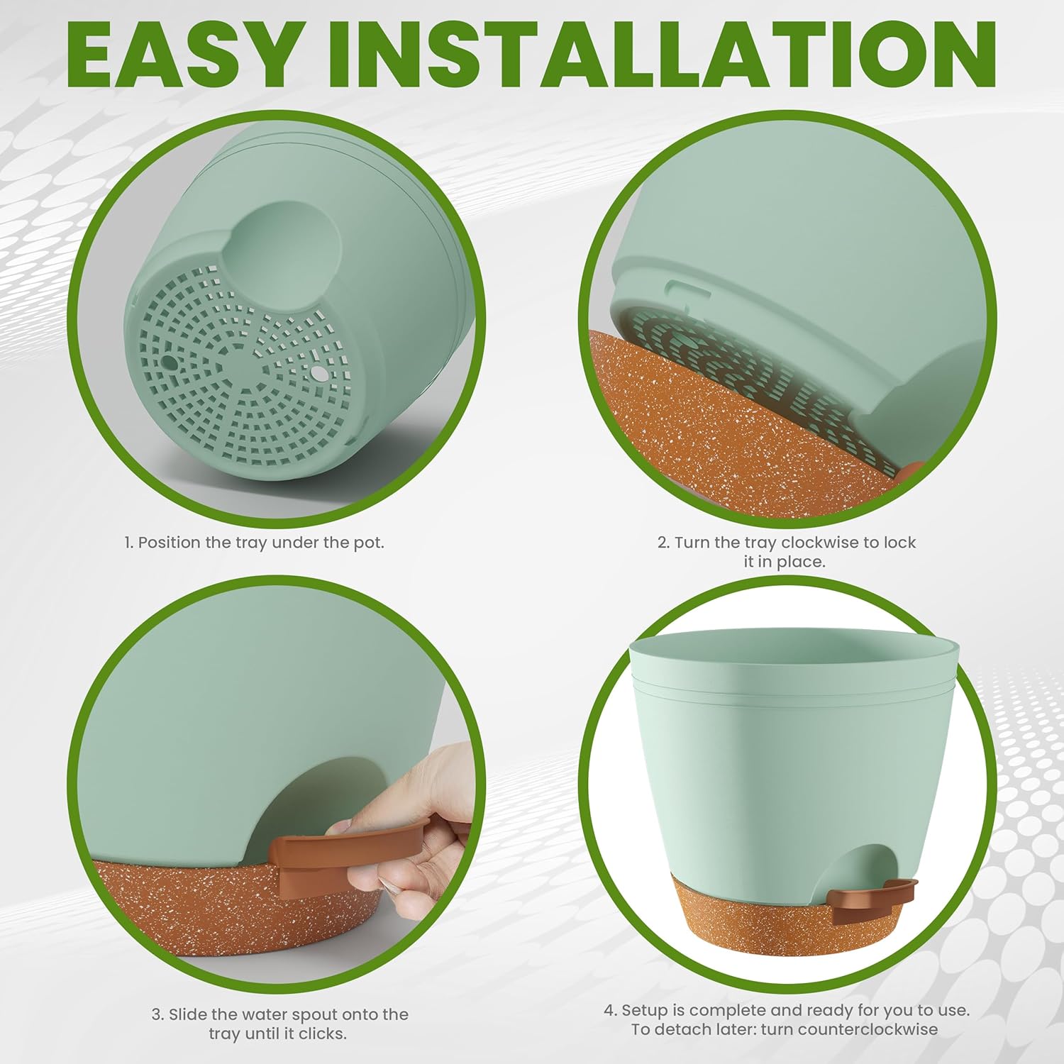 Utopia Home Self Watering Pots for Indoor Plants, Planters for Indoor Plants, Multi-Size Flowerpot, Set of 5 Plant Pots with Drainage & Reservoir, 6.8"/6.4"/5.9"/5.5"/4.9" (Olive Green) - Hình 3