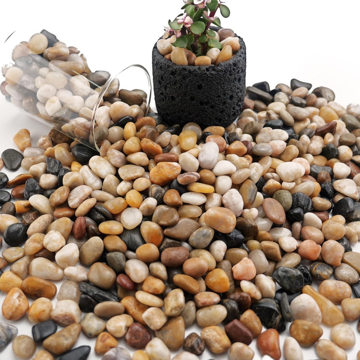 NUPICK 3lb River Rocks for Plants Indoor, 3/8 Inch Mixed Pebbles for Vase Fillers, Decorative Pea Gravel for Fish Tank, Natural Polished Stones for Succulent, Bonsai, Landscaping, Bird Baths - Amazon.com: NUPICK 3lb River Rocks for Plants Indo...