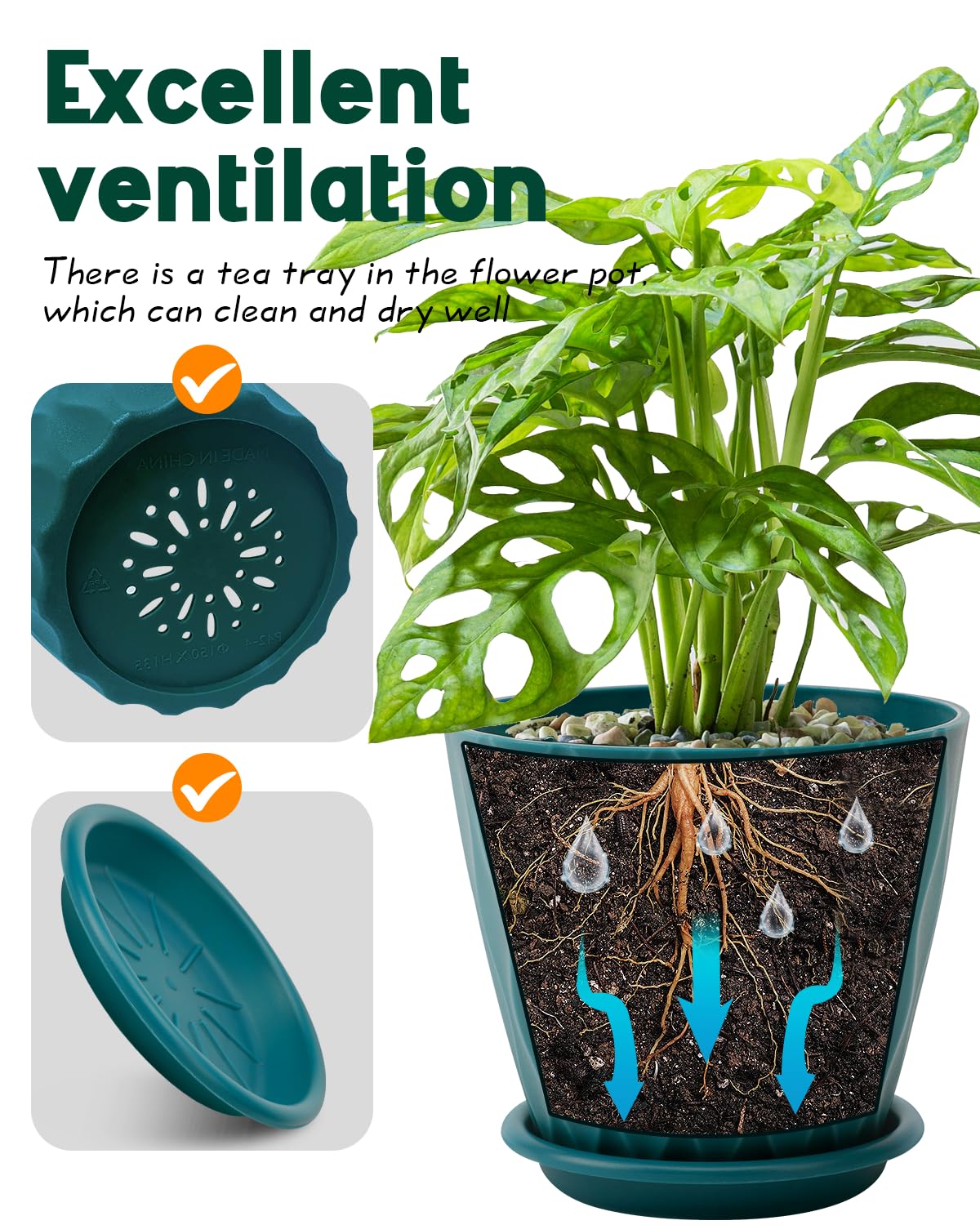 6 Inch Indoor Planter Pots with Drainage Hole and Tray Saucer,Flower Pots for Indoor Outdoor Garden Plants and Flowers, Multicolor, 4 Packs - Hình 4