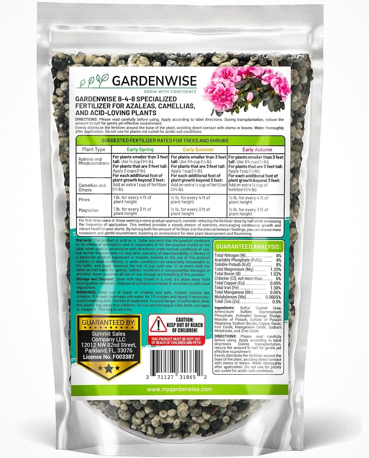 GARDENWISE 8-4-8 Acidic Fertilizer for Azaleas, Camellias (Camelia), Hydrangeas, Blueberries, Gardenias, Magnolia Trees, Evergreens, and Rhododendrons - Ideal Iron-Rich Plant Food (12 OZ) - Hình 2