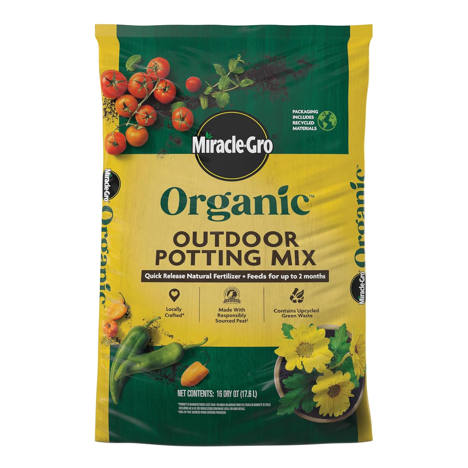 Miracle-Gro Organic Outdoor Potting Mix - Plant Soil for Outdoor Container Plants, Contains Quick-Release Natural Fertilizer, OMRI Listed, 16 qt. - Embrace a new way to garden and support plant grow...