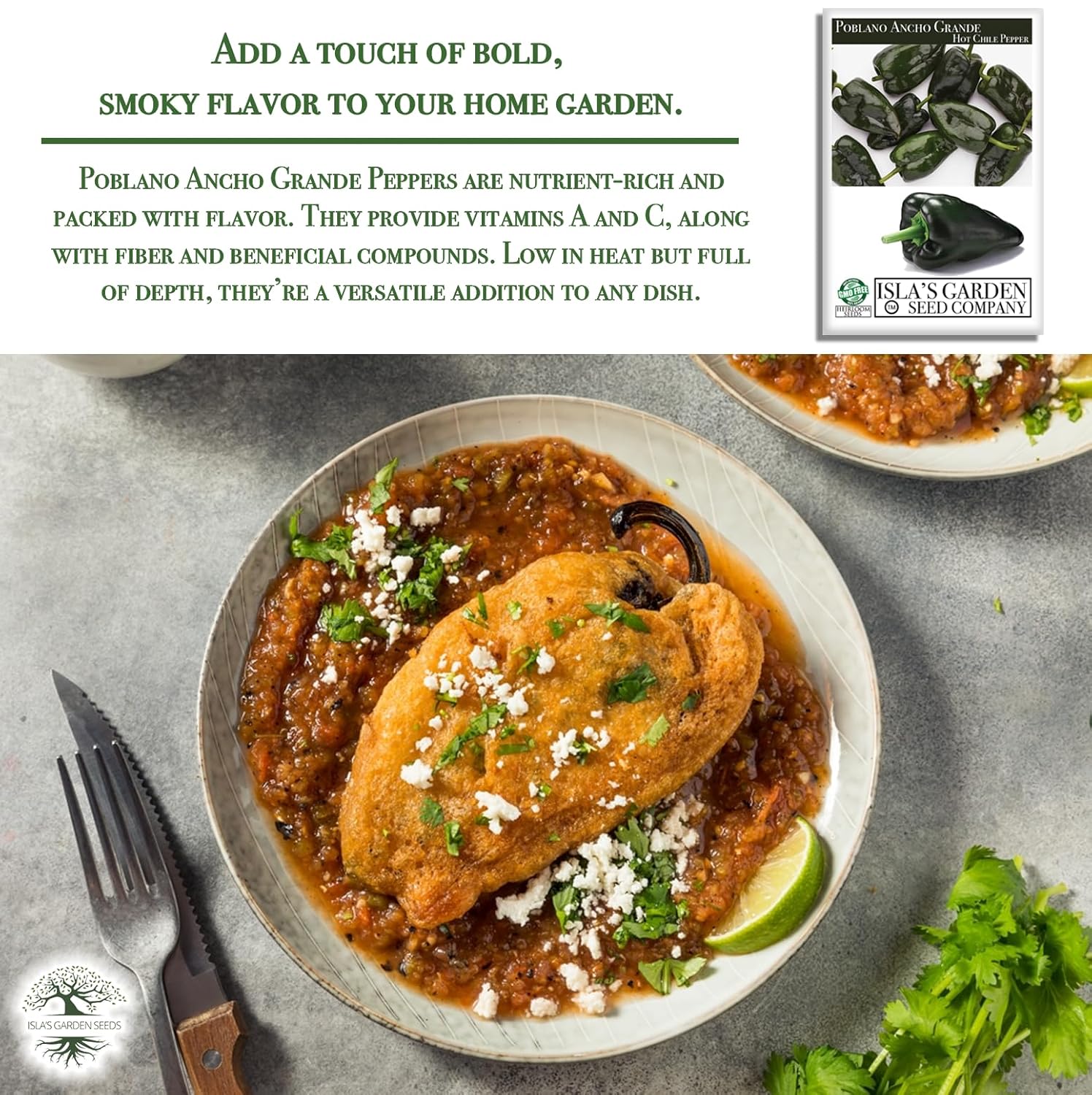 Poblano Ancho Grande Pepper Seeds (Capsicum annuum) – 50+ Heirloom Non-GMO Seeds by Isla’s Garden Seeds, Mild & Smoky Flavor, Perfect for Roasting, Stuffing & Drying, High-Yield Garden Favorite - Hình 5