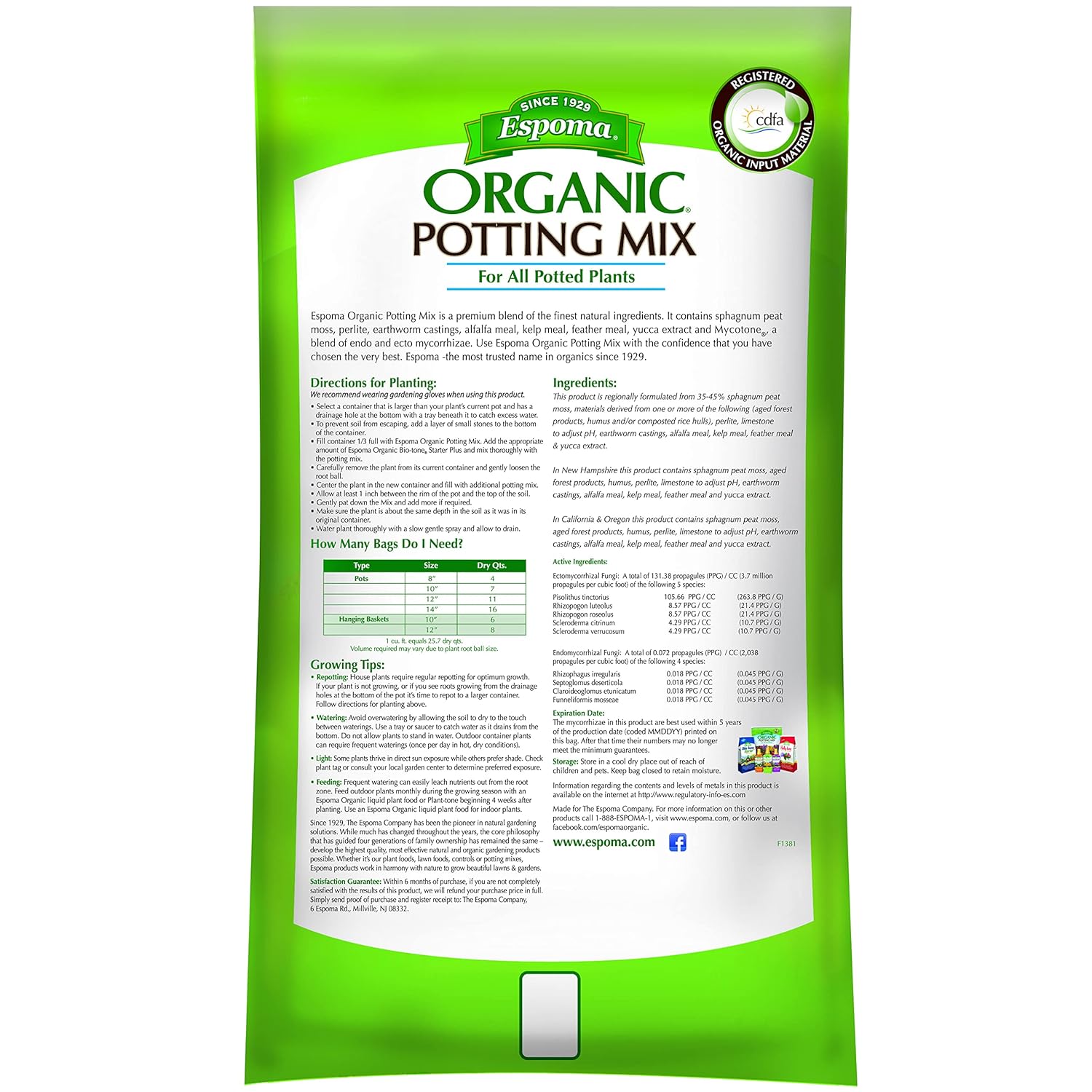 Espoma Organic Potting Soil Mix - All Natural Potting Mix For All Indoor & Outdoor Containers Including Herbs & Vegetables. For Organic Gardening, 1 Cubic Foot. bag. Pack of 1 - Hình 2