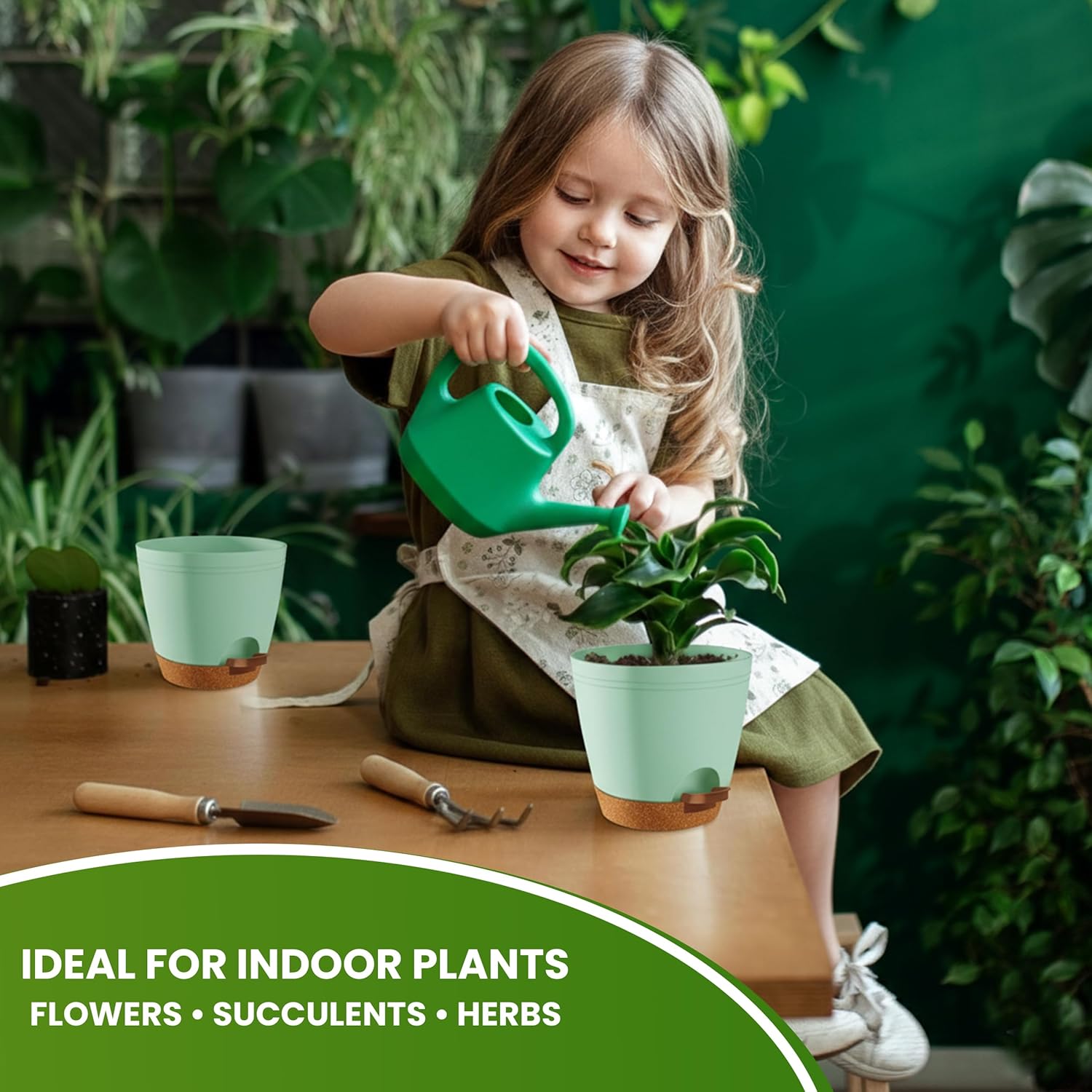 Utopia Home Self Watering Pots for Indoor Plants, Planters for Indoor Plants, Multi-Size Flowerpot, Set of 5 Plant Pots with Drainage & Reservoir, 6.8"/6.4"/5.9"/5.5"/4.9" (Olive Green) - Hình 6