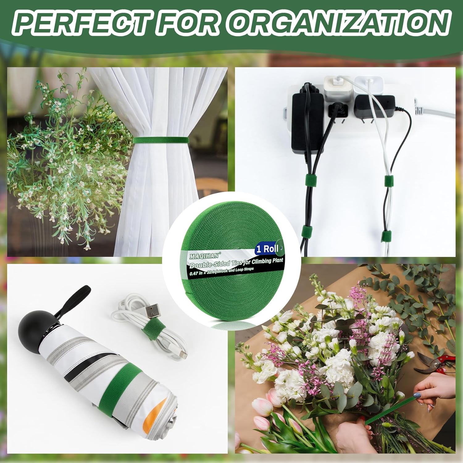 MAQIHAN Plant Tape - 1 Roll Plant Supports for Growing Reusable Adjustable Cut-to-Length 0.47 in x 32.8 ft Indoor Outdoor Use Ideal for Gardening, Tomato, Rose Bushes, Fruit Trees, Green - Hình 5