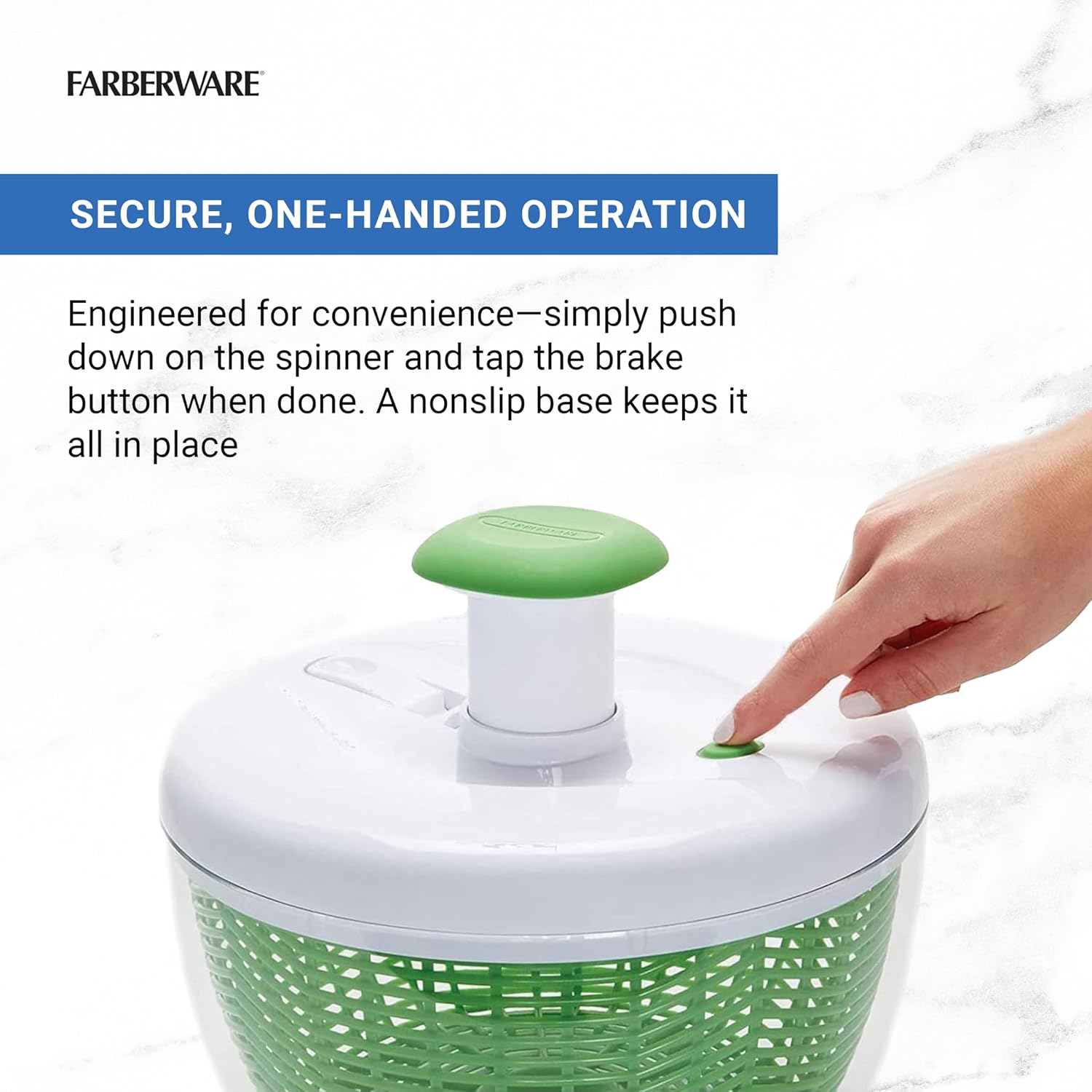 Farberware Easy to use pro Pump Spinner with Bowl, Colander and Built in draining System for Fresh, Crisp, Clean Salad and Produce, 6.6 quart, Green - Hình 3