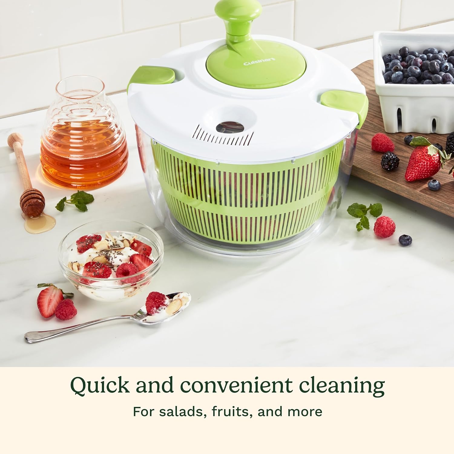 Cuisinart Salad Spinner- Wash, Spin & Dry Salad Greens, Fruits & Vegetables, 3qt, CTG-00-SSAS - Hình 2