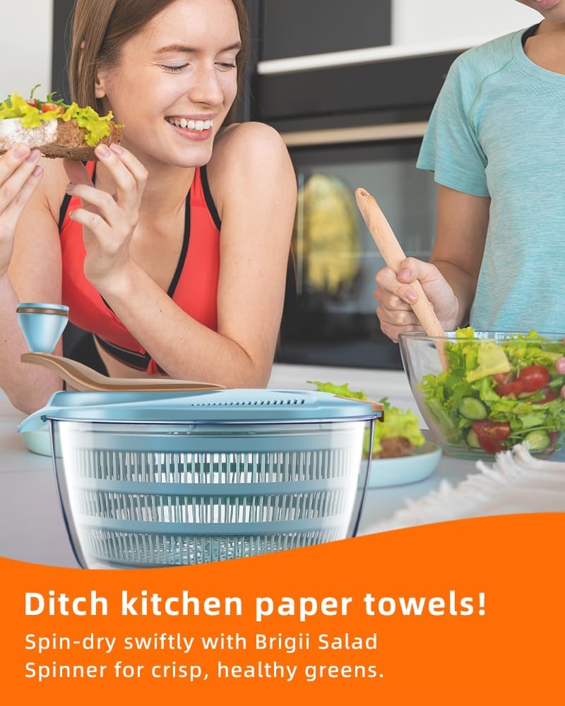 Brigii Salad Spinner, 4.24 Quart Lettuce Spinner with Double Drainage Holes, Salad Dryer for Washing, Spinning, and Draining Greens, Fruits, and Vegetables - Hình 6