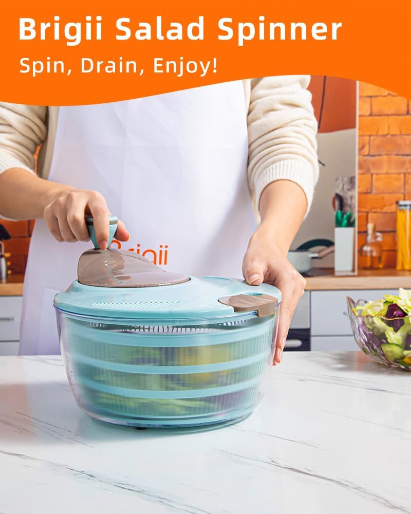 Brigii Salad Spinner, 4.24 Quart Lettuce Spinner with Double Drainage Holes, Salad Dryer for Washing, Spinning, and Draining Greens, Fruits, and Vegetables - Hình 2