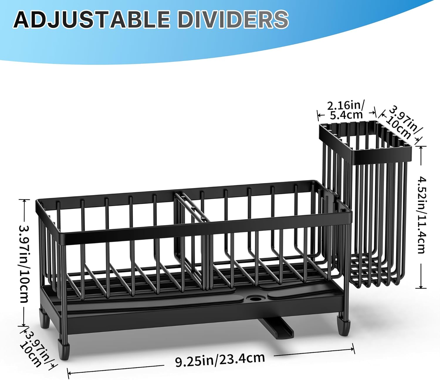 Cisily Sponge Holder for Kitchen Sink, Sink Caddy Organizer with High Brush Holder, Kitchen Countertop Organizers and Storage Essentials, Rustproof 304 Stainless Steel (Black, 9.25″) - Hình 3